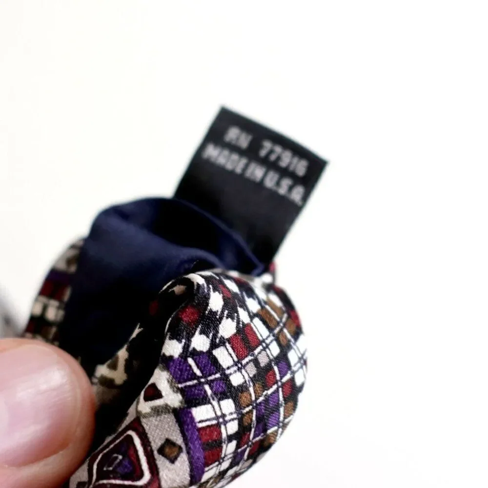 Chez Roffe New York Red Beige‎ Abstract Geometric Print Wide Silk Tie